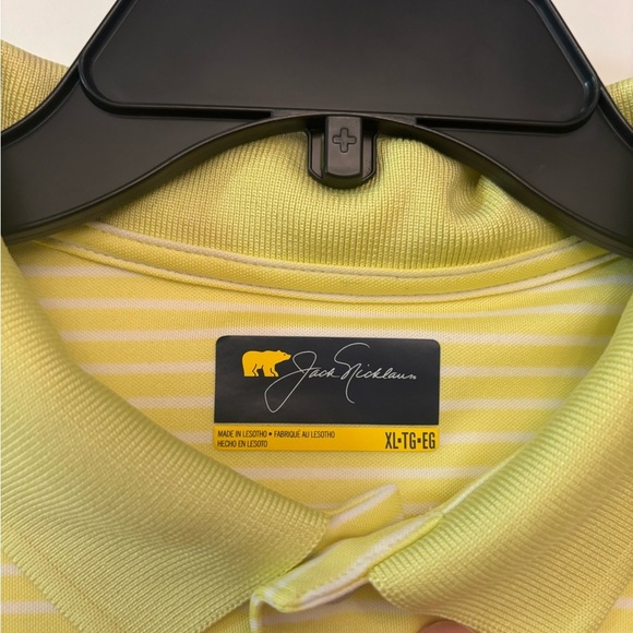 Jack Nicklaus Golf Polo Shirt Men’s XL Yellow White Striped Performance Stretch - Picture 3 of 4